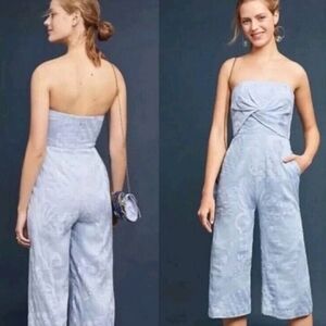 Flawed Anthropologie Aijek Natalia Silk Linen Embroidered Strapless Jumpsuit